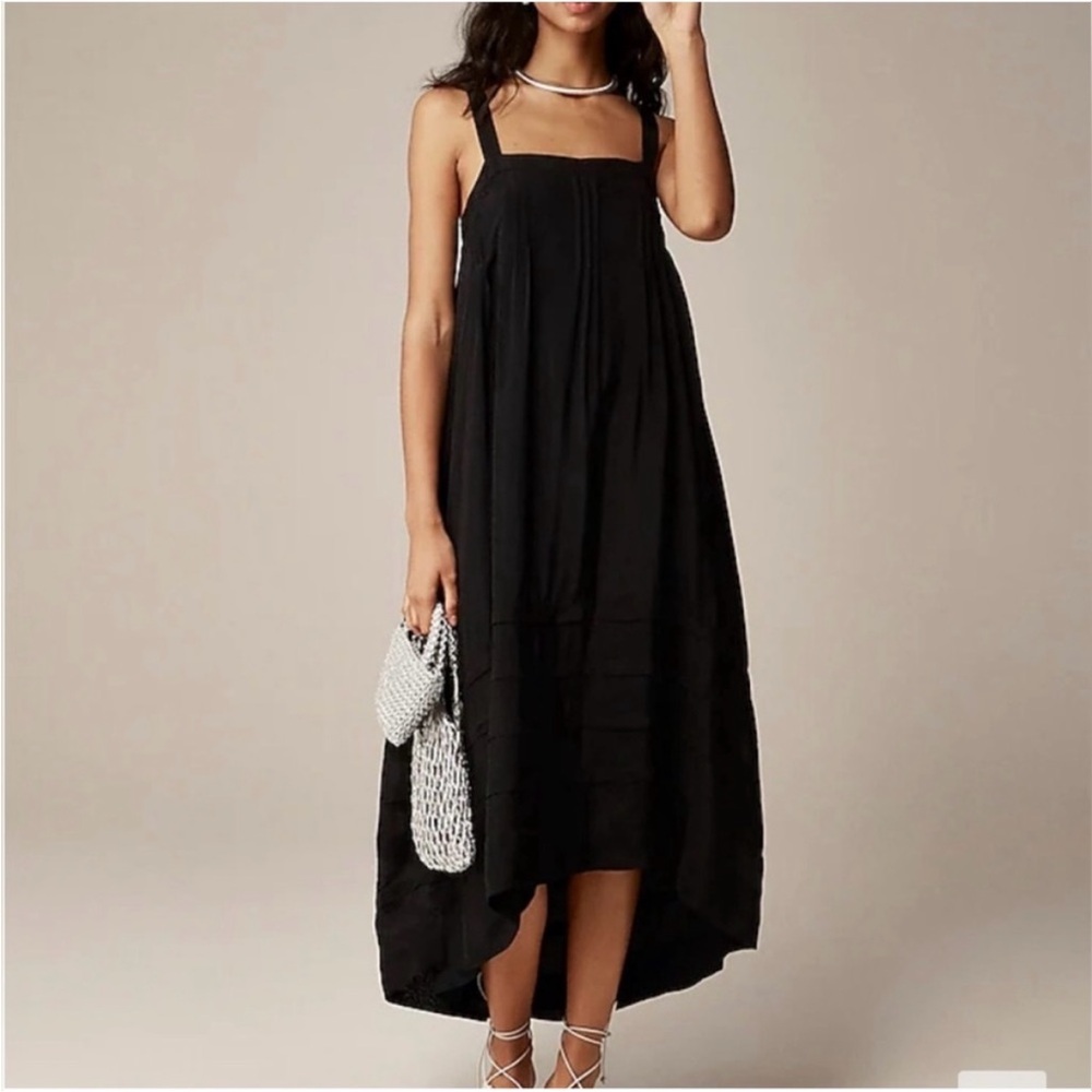 NWT J.CREW Elegant Black Maxi Dress Pintuck midi dress in drapey organza